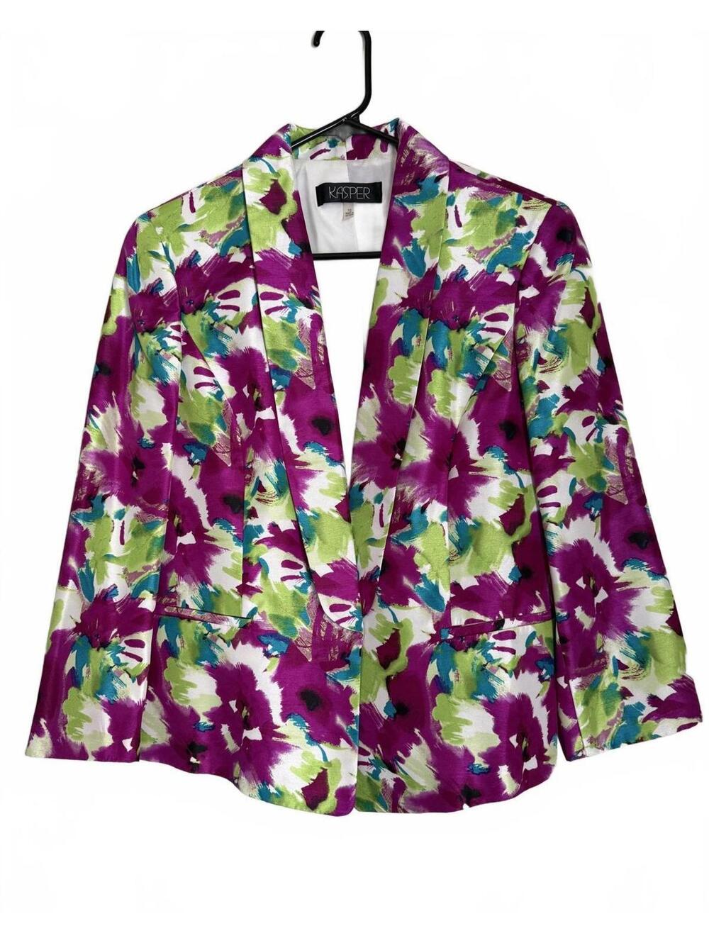 Kasper Women's Jacket Blazer Size 10 Medium Retro Purple White Career Office